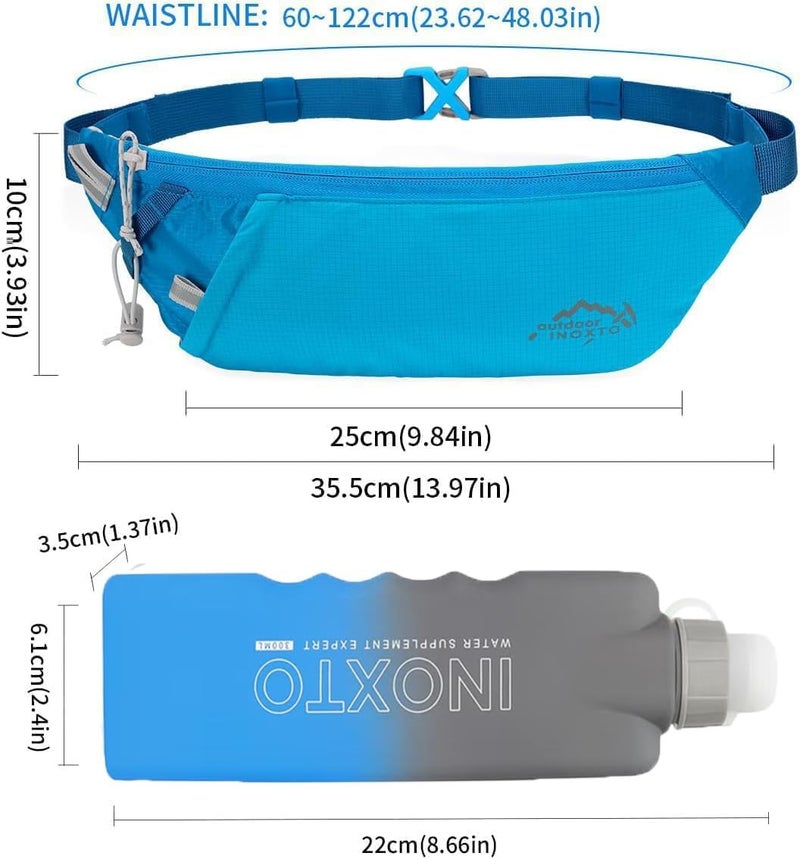 INOXTO Slim Running Belt Fanny Pack for Women and Men Sports Waist Bag Pack with 300ml Water Bottle for Running Walking Cycling Hiking Reflective Running Pouch Belt for All Phones (Black) (Blue) - Image 3